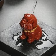 《沙皮狗-旺財(cái)小狗》宜興紫砂壺全手工茶具純泡茶壺清水泥