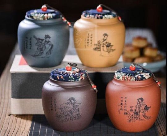 《四大美女茶葉罐》宜興紫砂壺手工紫泥，段泥，紅清水泥，天青泥茶壺具